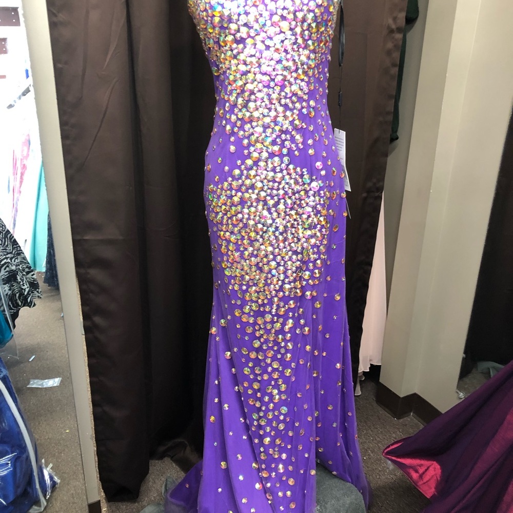 Lower Price, Gown by Milano Formals Size 8 purple Irredescent stones